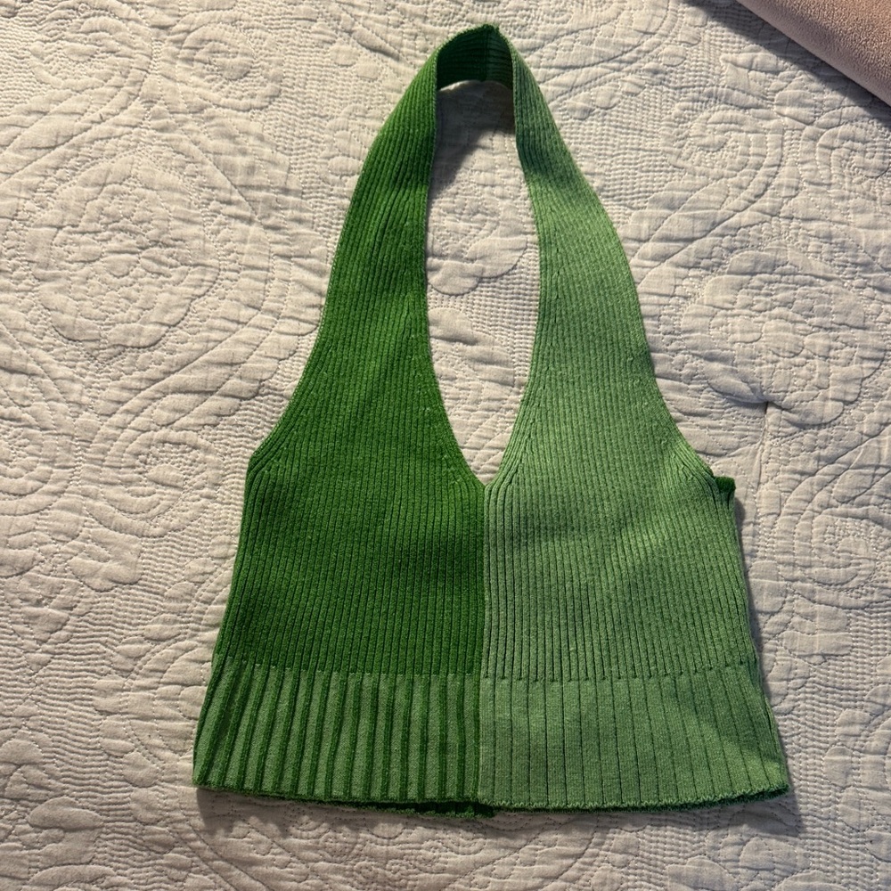 La Hearts Two-Tone Green Knit Crop Top